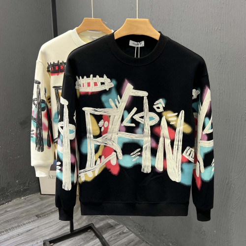 春秋季美式塗鴉字母印花圓領衛衣男士潮牌時尚痞帥修身長袖打底衫