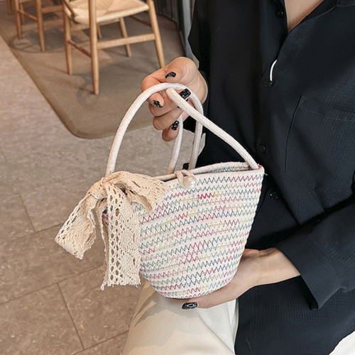 編織包女草編包包2023新款潮時尚百搭ins斜後後背包海邊度假包水桶包