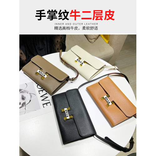 h釦真皮康康包mini錢包女士長款質感斜背小包灰色包包迷你手機包