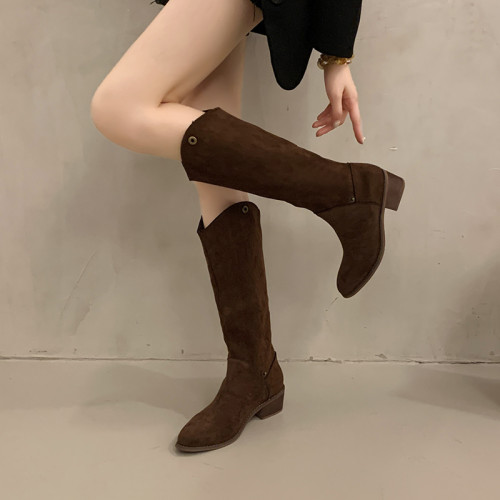 復古兩穿尖頭西部牛仔長筒高筒靴子女夏2026新款配裙子瘦瘦騎士靴 復古兩穿尖頭西部牛仔長筒高筒靴子女夏2026新款配裙子瘦瘦騎士靴