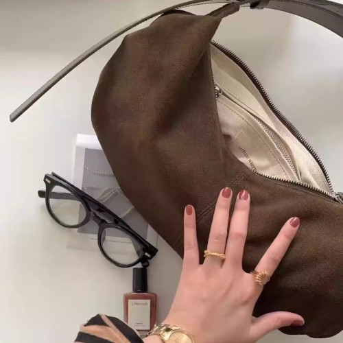 韓國小衆 nothing written23新款麂皮尼龍單肩斜背腋下包餃子包