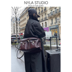 Gear bag繙蓋工裝包植鞣牛皮機車包小衆設計真皮郵差包斜背單肩包