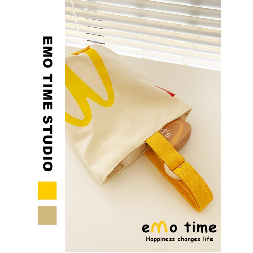 emo原創M記麥麥門帆布袋水桶包情侶學生休閒個性創意禮物收納包