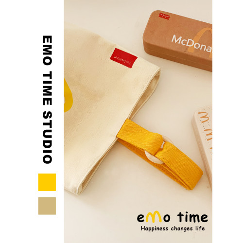 emo原創M記麥麥門帆布袋水桶包情侶學生休閒個性創意禮物收納包