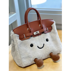 原創小衆設計敲可愛卡通毛絨鉑金包bk小精靈手提包通勤凱莉斜後後背包