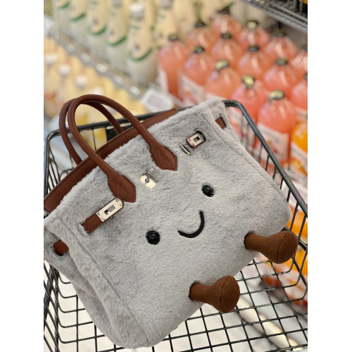 原創小衆設計敲可愛卡通毛絨鉑金包bk小精靈手提包通勤凱莉斜後後背包