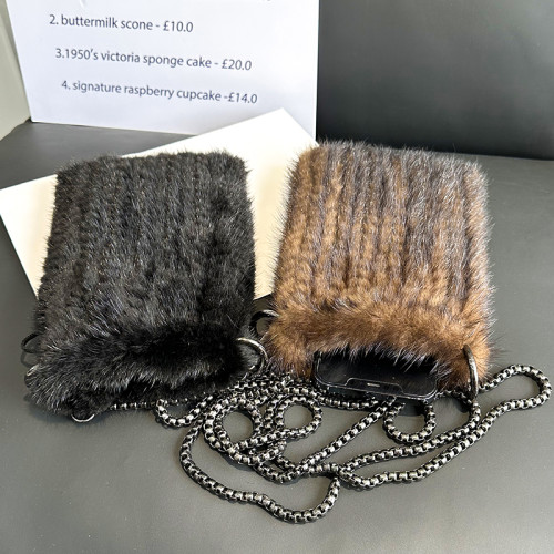 秋冬韓版百搭水貂毛簡約皮草包包女士後後背包斜後後背包女時尚迷你手機包