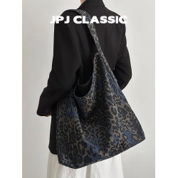 jpjclassic新品牛仔布豹紋托特包大容量軟包通勤包媽咪腋下包
