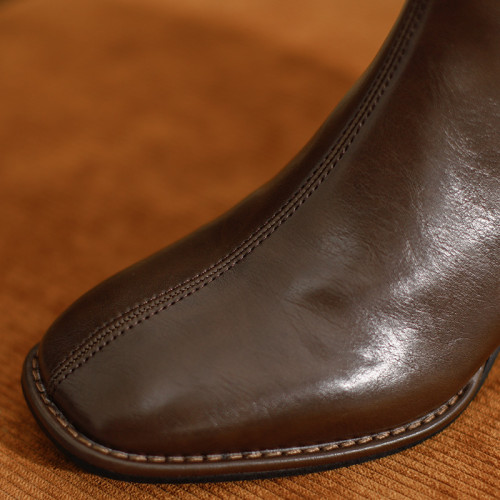 粗跟方頭小短靴子女腳踝及裸靴法式棕咖啡卡其色中高跟顯瘦瘦單靴