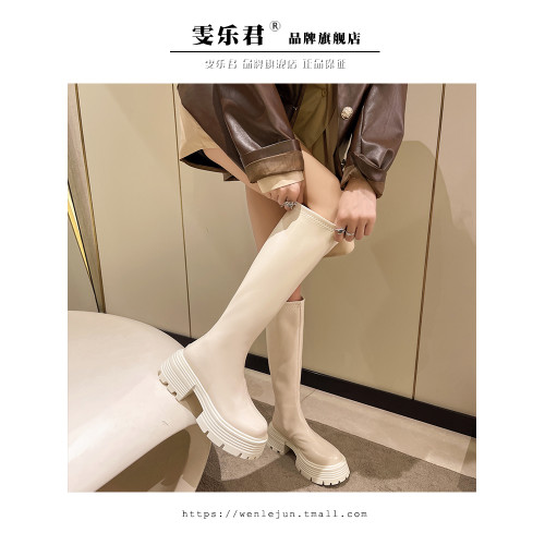 韓版粗跟不過膝長靴女後拉鍊顯瘦瘦靴秋冬新款彈力靴高筒靴騎士靴