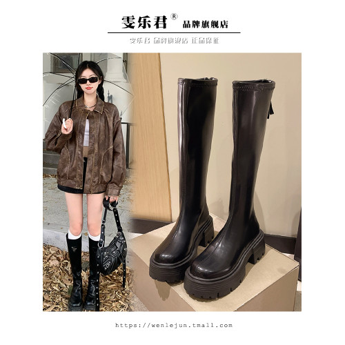 韓版粗跟不過膝長靴女後拉鍊顯瘦瘦靴秋冬新款彈力靴高筒靴騎士靴
