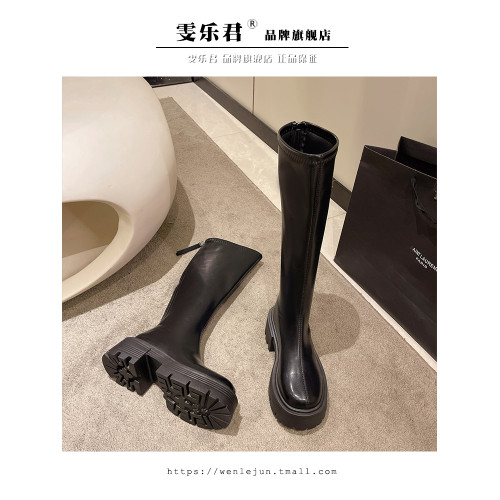 韓版粗跟不過膝長靴女後拉鍊顯瘦瘦靴秋冬新款彈力靴高筒靴騎士靴