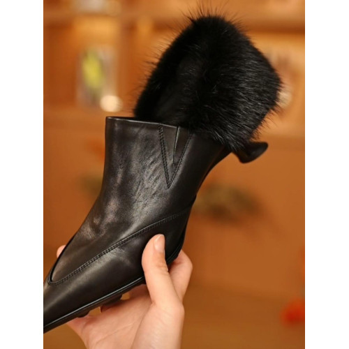 正版真皮-4cm高2026秋季新款氣質水貂毛小衆設計極簡尖頭百搭女鞋