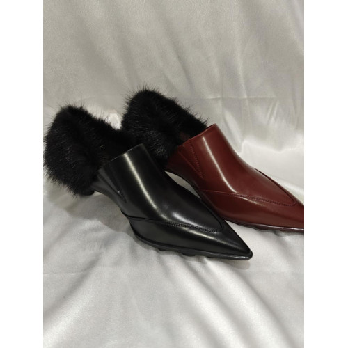 正版真皮-4cm高2026秋季新款氣質水貂毛小衆設計極簡尖頭百搭女鞋