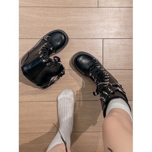 亞文化甜酷辣妹金屬龐克風厚底機車長靴女2026新款坡跟高筒騎士靴