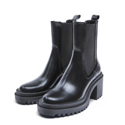 ZA2026新款真皮短筒馬丁靴小個子厚底增高顯瘦切爾西短靴女騎士靴