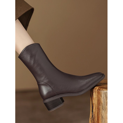 軟羊皮方頭復古中跟瘦瘦靴2025秋冬新款時尚百搭粗跟短靴女馬丁靴 軟羊皮方頭復古中跟瘦瘦靴2025秋冬新款時尚百搭粗跟短靴女馬丁靴