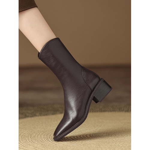 軟羊皮方頭復古中跟瘦瘦靴2025秋冬新款時尚百搭粗跟短靴女馬丁靴 軟羊皮方頭復古中跟瘦瘦靴2025秋冬新款時尚百搭粗跟短靴女馬丁靴