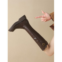 厚底長筒靴女2025秋冬新款加絨不過膝長靴修飾腿型彈力騎士靴大碼