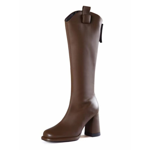 歐美氣質方頭騎士靴女2023春季新款百搭方頭高跟長筒靴彈力瘦瘦靴