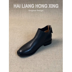 羊皮版~粗跟小短靴女新款復古英倫風黑色百搭切爾西馬丁靴及踝靴