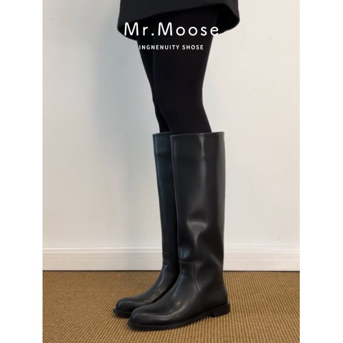 復古圓頭粗跟騎士靴女2026秋冬新款顯瘦百搭不過膝長筒靴高筒靴子