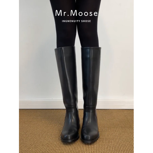 復古圓頭粗跟騎士靴女2026秋冬新款顯瘦百搭不過膝長筒靴高筒靴子