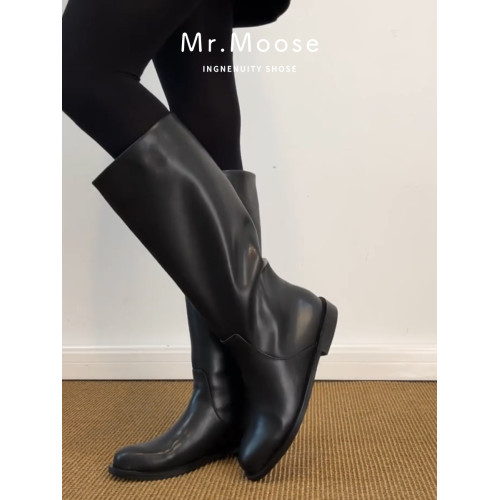 復古圓頭粗跟騎士靴女2026秋冬新款顯瘦百搭不過膝長筒靴高筒靴子