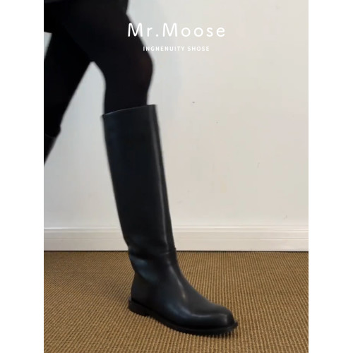 復古圓頭粗跟騎士靴女2026秋冬新款顯瘦百搭不過膝長筒靴高筒靴子