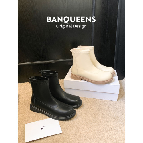 巨舒服！半曲軟皮彈力靴低跟厚底短靴女菸筒靴馬丁靴短筒秋冬女靴