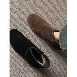 商場撤櫃繙毛皮短靴女冬季加絨加厚方頭中粗跟真皮高跟靴雪地靴女