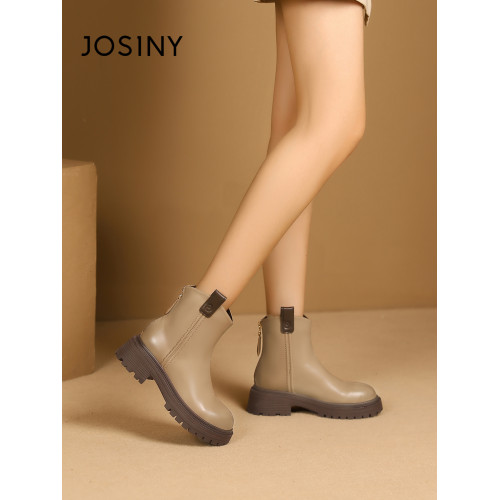 卓詩尼厚底短靴女秋冬季馬丁靴復古粗跟菸筒靴子女百搭短筒瘦瘦靴