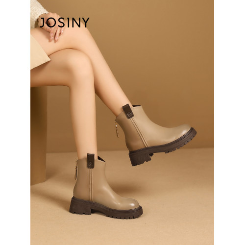 卓詩尼厚底短靴女秋冬季馬丁靴復古粗跟菸筒靴子女百搭短筒瘦瘦靴