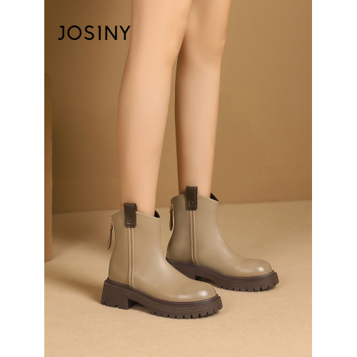 卓詩尼厚底短靴女秋冬季馬丁靴復古粗跟菸筒靴子女百搭短筒瘦瘦靴