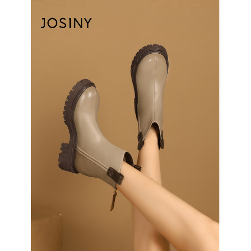 卓詩尼厚底短靴女秋冬季馬丁靴復古粗跟菸筒靴子女百搭短筒瘦瘦靴