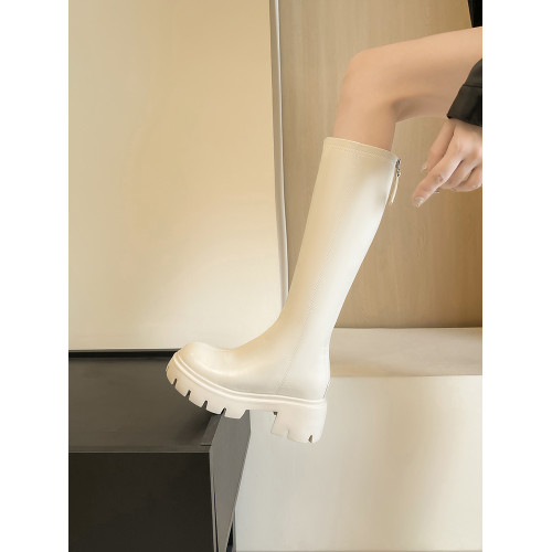 牛皮版內增高10cm厚底小個子長筒靴女不過膝後拉鍊粗跟騎士長靴子 牛皮版內增高10cm厚底小個子長筒靴女不過膝後拉鍊粗跟騎士長靴子