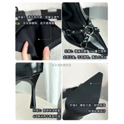 黑色尖頭細跟短靴女法式氣質高跟瘦瘦靴子2026巨好看秋冬新款單靴