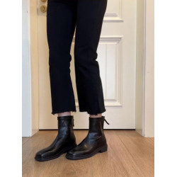 牛皮~真皮復古方頭瘦瘦靴女短靴2025秋冬加絨新款通勤彈力靴軟底