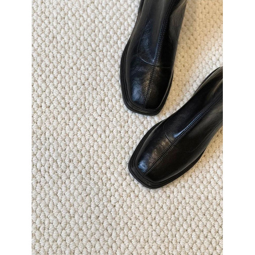 牛皮~真皮復古方頭瘦瘦靴女短靴2025秋冬加絨新款通勤彈力靴軟底