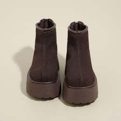 真皮厚底加絨保暖增高煙囪靴女冬季新款小個子輕便小碼34二棉短靴