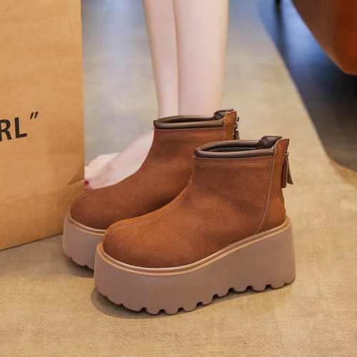 真皮厚底加絨保暖增高煙囪靴女冬季新款小個子輕便小碼34二棉短靴 真皮厚底加絨保暖增高煙囪靴女冬季新款小個子輕便小碼34二棉短靴