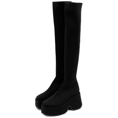 日系GRL厚底針織過膝顯瘦簡約長靴氣質易配zr1194