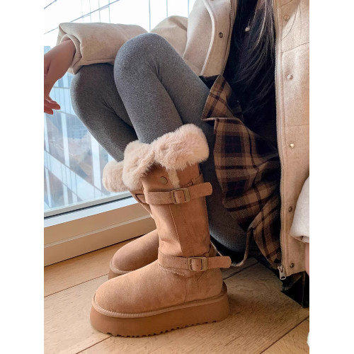 高筒加絨加厚雪地靴女款2026冬季新款厚底保暖中長筒雪地棉靴棉鞋