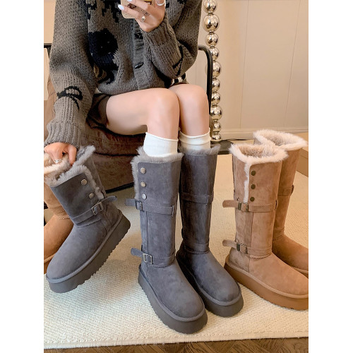 高筒加絨加厚雪地靴女款2026冬季新款厚底保暖中長筒雪地棉靴棉鞋