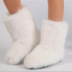 歐美長毛絨中筒靴子女 сапоги plush winter boots women