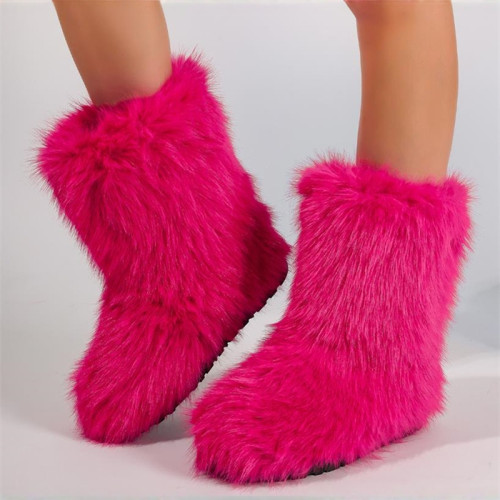 歐美長毛絨中筒靴子女 сапоги plush winter boots women