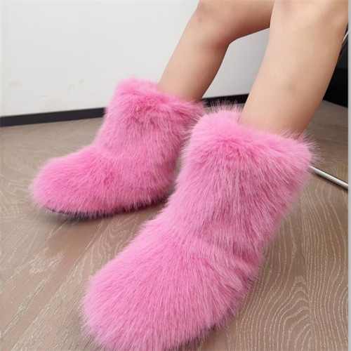 歐美長毛絨中筒靴子女 сапоги plush winter boots women