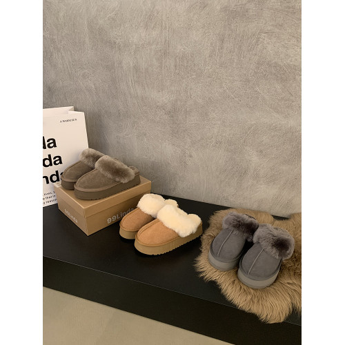 牛皮版!厚底外穿包頭半拖毛毛靴雪地靴女秋冬保暖棉拖百搭女靴子 牛皮版!厚底外穿包頭半拖毛毛靴雪地靴女秋冬保暖棉拖百搭女靴子