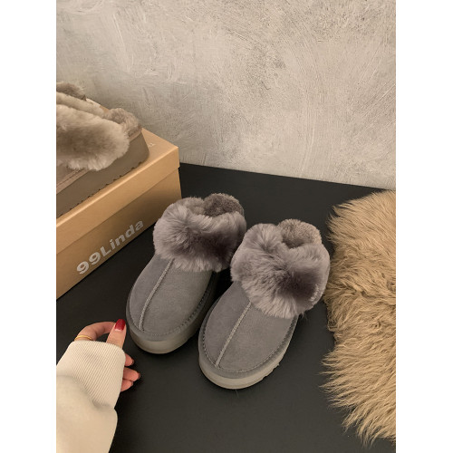 牛皮版!厚底外穿包頭半拖毛毛靴雪地靴女秋冬保暖棉拖百搭女靴子 牛皮版!厚底外穿包頭半拖毛毛靴雪地靴女秋冬保暖棉拖百搭女靴子