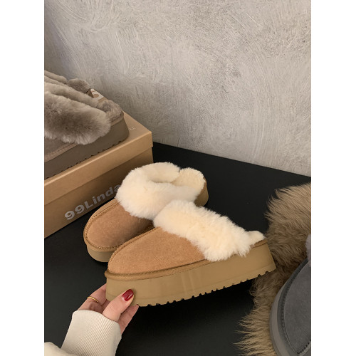 牛皮版!厚底外穿包頭半拖毛毛靴雪地靴女秋冬保暖棉拖百搭女靴子 牛皮版!厚底外穿包頭半拖毛毛靴雪地靴女秋冬保暖棉拖百搭女靴子